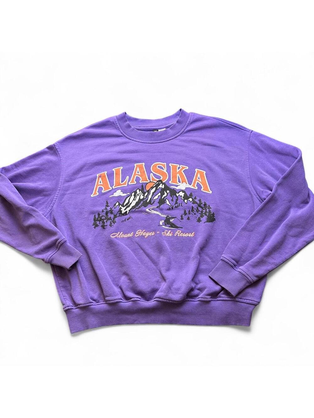 DIVIDED H&M Purple Alaska Ski Resort Sweatshirt - XL